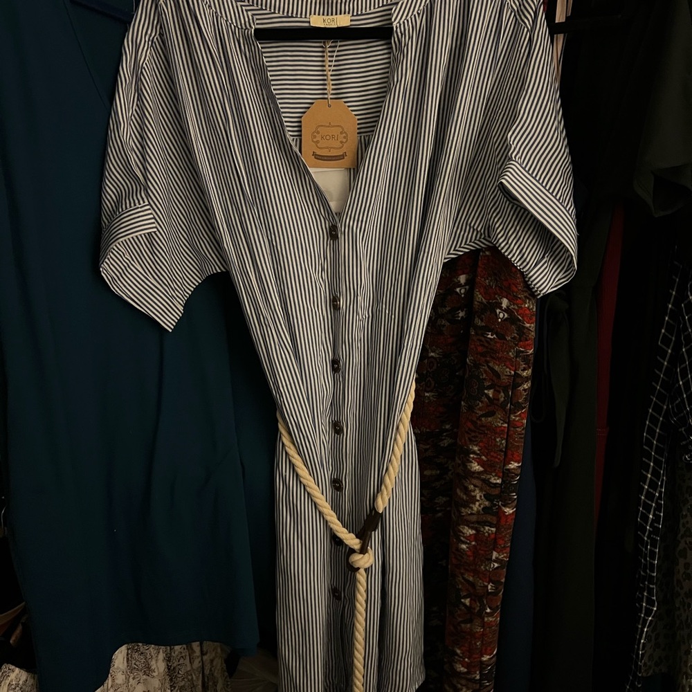 Kori Blue and White Striped Button Up Dress